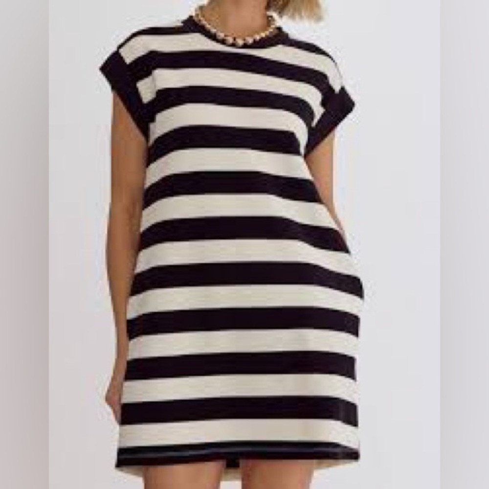 Premise Black and White Striped Midi Dress